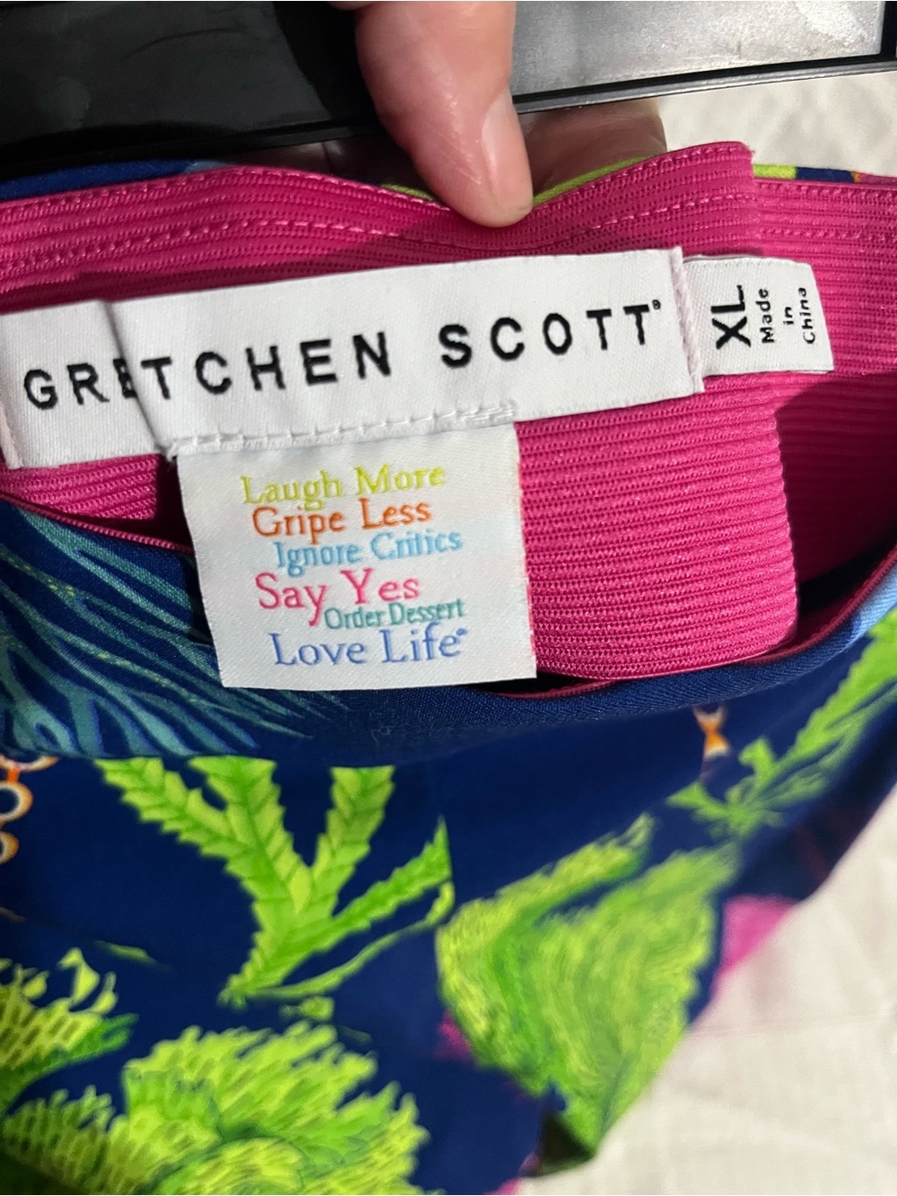 Gretchen Scott Navy Skort with Pink Waistband & Neon Green Leaf Print - Picture 2 of 3